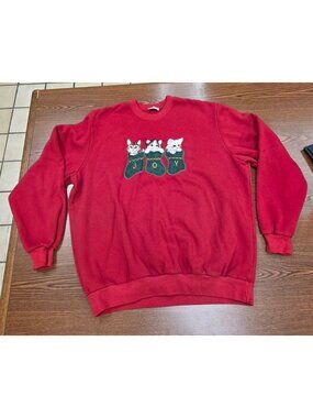 Vintage BonWorth Christmas Crewneck Sweatshirt Women's JOY Kittens in Stockings